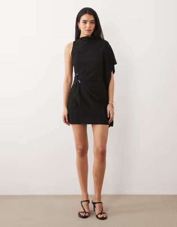 マンゴ レディース トップス ワンピース ミニ Mangone shoulder mini dress withardware detailing Black ブラック