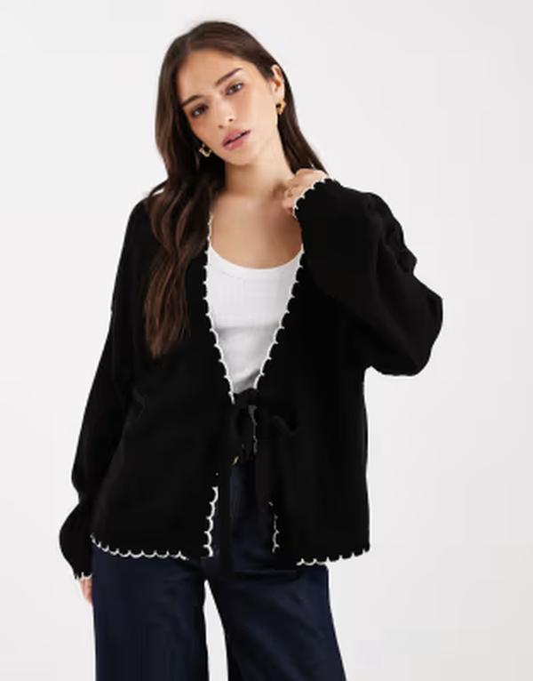 ミスセルフフリッジ レディース アウター カーディガン タイディテール Misselfridge tie detail blanket stitch cardigan Black ブラック