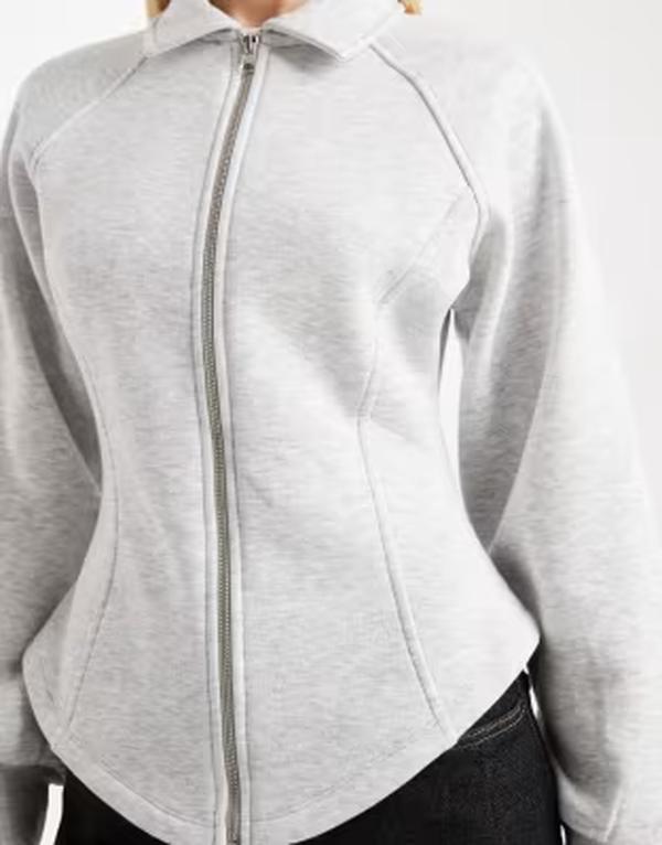 エイソス レディース アウター パーカー・スウェット ASOS DESIGN long sleeve collared zip up top Gray 薄墨色