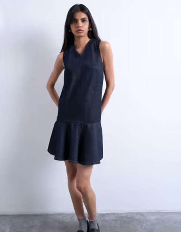 トップショップ レディース トップス ワンピース Vネック ミニ デニム Topshop denim V-neck peplumini dress indigo rinse INDIGO インディゴ