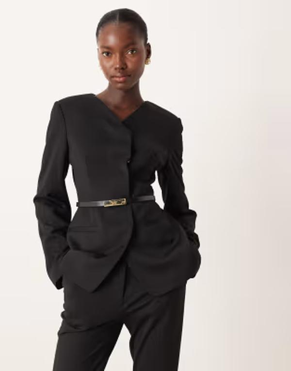 エイソス レディース アウター ジャケット・ブルゾン ブレザー ASOS DESIGN tailored high break ponte suiting blazer with belt Black ブラック