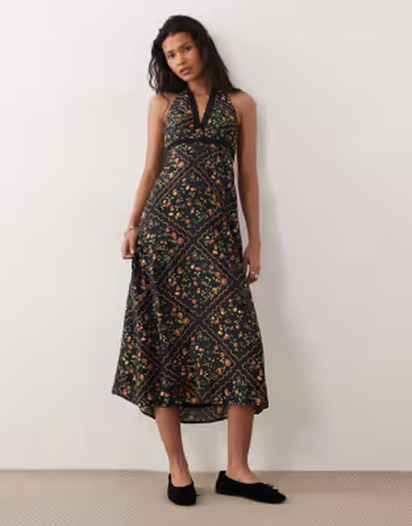 キスザスカイ レディース トップス ワンピース フラワー柄 プリント マキシ フラワー Kiss The Sky Positano printed maxi dress floral Black ブラック