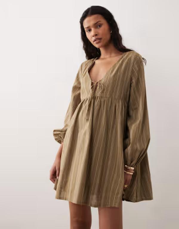 キスザスカイ レディース トップス 衣装 Kiss The Sky Ella long sleeve babydoll dress インチ olive オリーブ