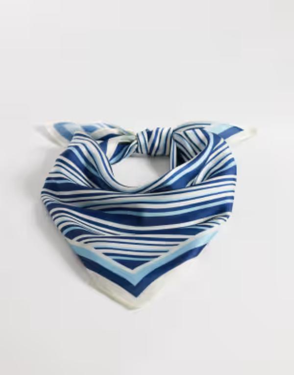 マイアクセサリーズ レディース マフラー・ストール・スカーフ サテン My Accessories nautical satin stripes neck tie scarf MID BLUE ブルー