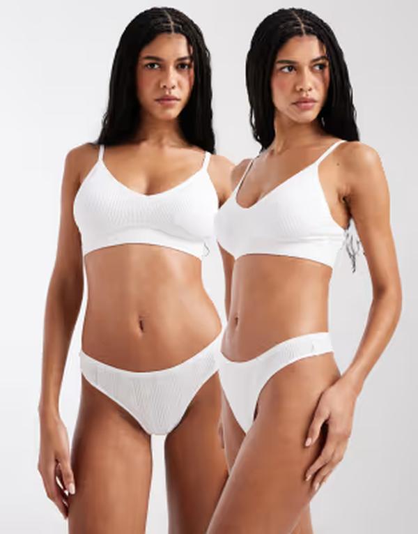 ピーシーズ レディース アンダー御召しもの ブリーフズボン下 Pieces 2 pack pointelle thong Bright White 白いこと