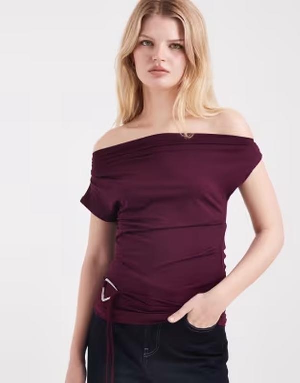 コットンオン レディース トップス Tシャツ Cotton georgie belted off shoulder top in blackberry｜ReVida 店
