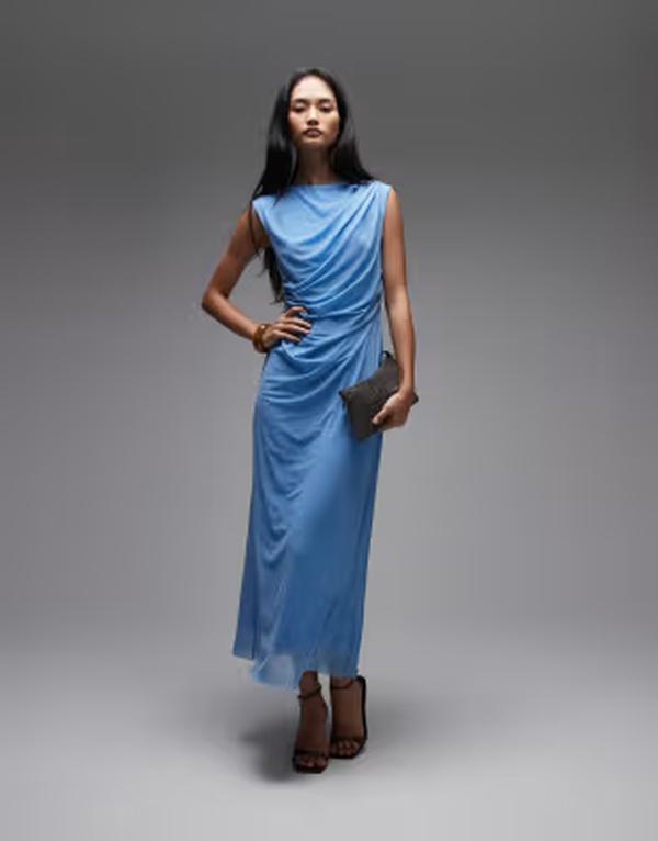 アンドアザーストーリーズ レディース トップス ワンピース ドレープ ミディ & Other Stories draped midi dress in bright BLUE ブルー