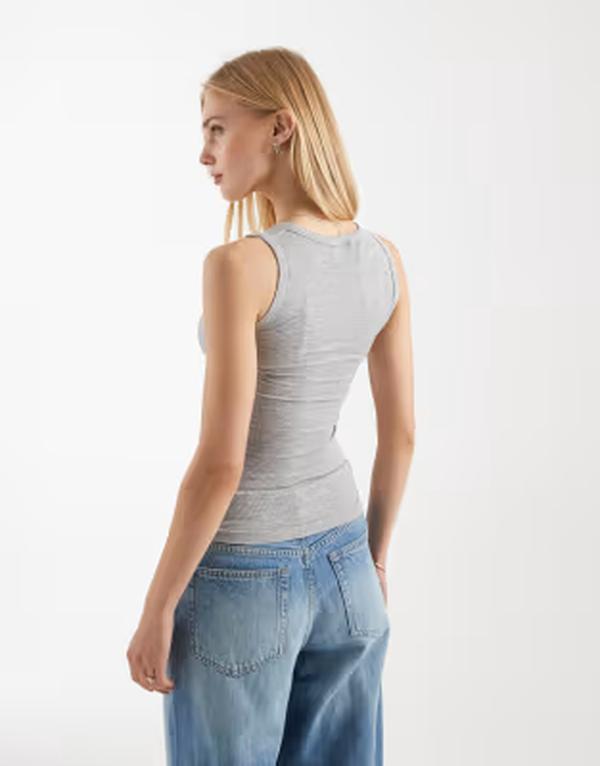 エイソス レディース トップス ベスト ASOS DESIGN bra-free seamless rib scoop neck tank top heather Gray Heather グレー｜ReVida 店