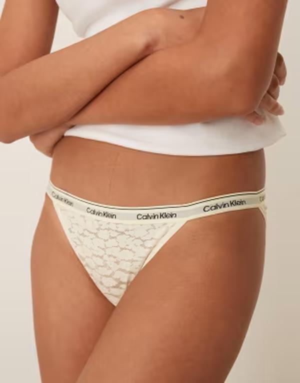カルバンクライン レディース アンダー御召しもの ブリーフズボン下 スピード競技 Calvin Klein Icon Lace string bikini briefs インチ light yellow P Sorbet 黄色