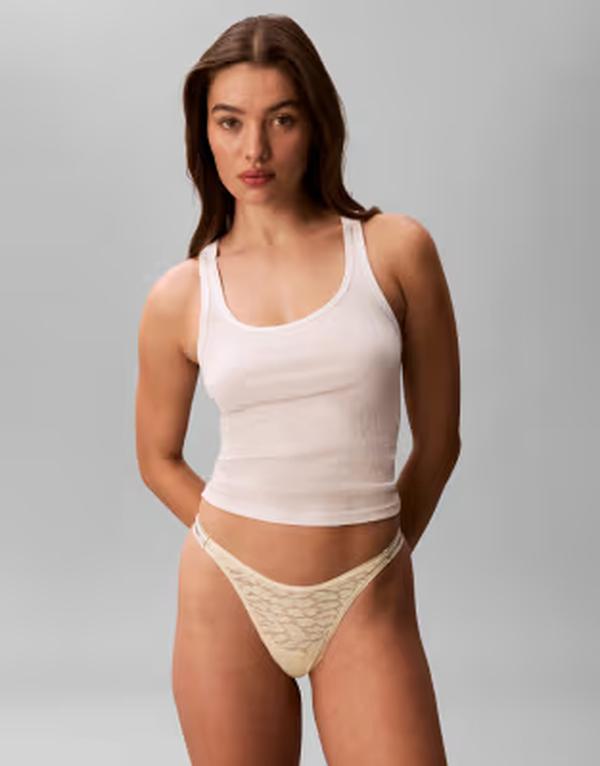 カルバンクライン レディース アンダー御召しもの ブリーフズボン下 スピード競技 Calvin Klein Icon Lace dipped string thong インチ light yellow P Sorbet 黄色
