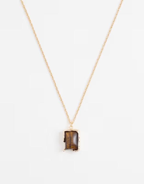 エイソス レディース アクセサリー ネックレス・チョーカー・ペンダントトップ レース ASOS Curve ASOS DESIGN Curve necklace with real semi-precious tigers eye pendantone GOLD ゴールド