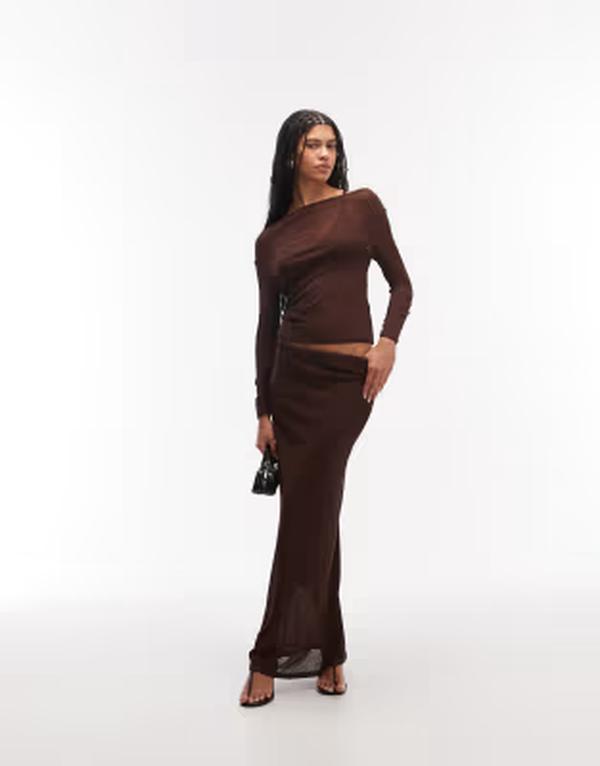 エイソス レディース 下つ方スコート ASOS DESIGN double layered second skin skirt インチ chocolate - part of a set Chocolate 黒茶 ボトムス-レディースファッション-スカート