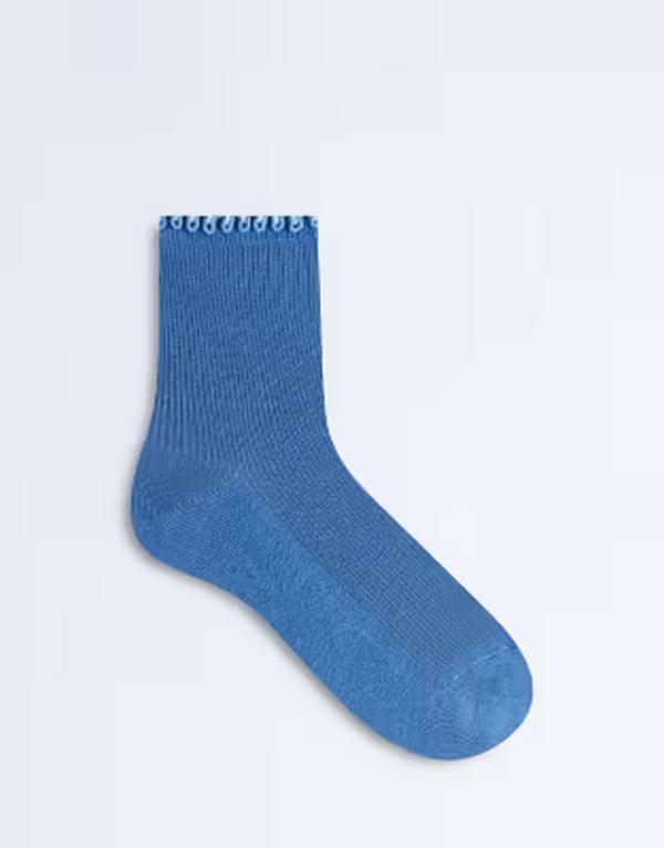 トップショップ レディース アンダーウェア 靴下 リブ Topshop ribbed frill trim socks BLUE ブルー