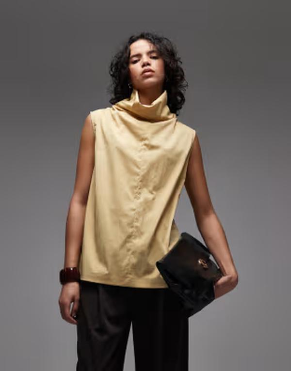 エイソス レディース トップス シャツ スタンドネック ノースリーブ ASOS DESIGN iconic funnel neck sleeveless top in butter yellow イエロー