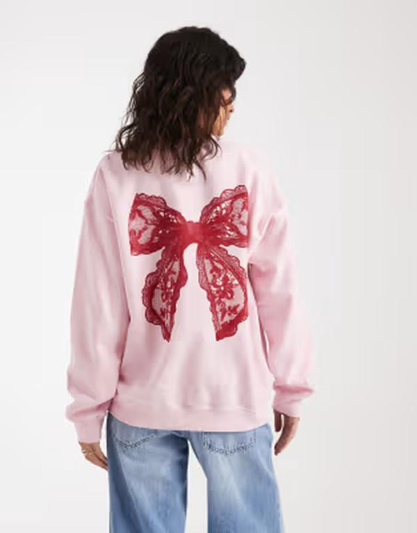 ミスセルフフリッジ レディース アウター パーカー・スウェット プルオーバー スピード競技 グラフィック Misselfridge sweatshirt with lace bow graphic PINK サクラ色