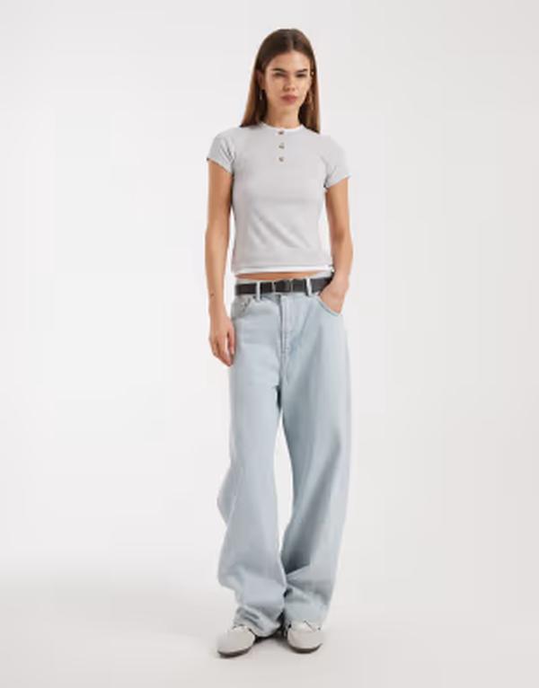 エイソス レディース トップス プルオーバー ASOS DESIGN short sleeve double layer top with buttons Gray Heather 薄墨色