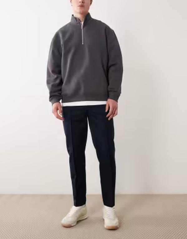 エイソス メンズ ボトムス 心地よいズボン下 ASOS DESIGN taperedress pants with double pleats and thin waistband NAVY 米国海軍