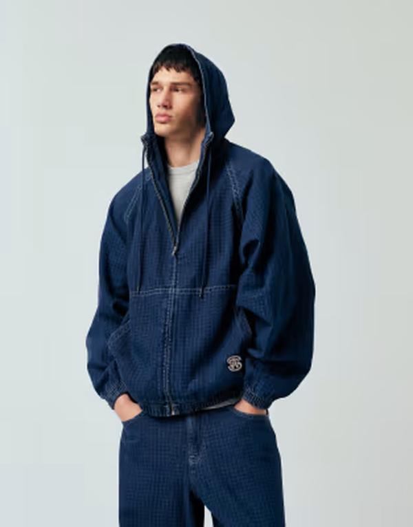 エイソス メンズ ボトムス デニムパンツ パーカー ASOS DESIGN oversizedenim hoodie with plaid - part of a set Dark Wash Blue ブルー