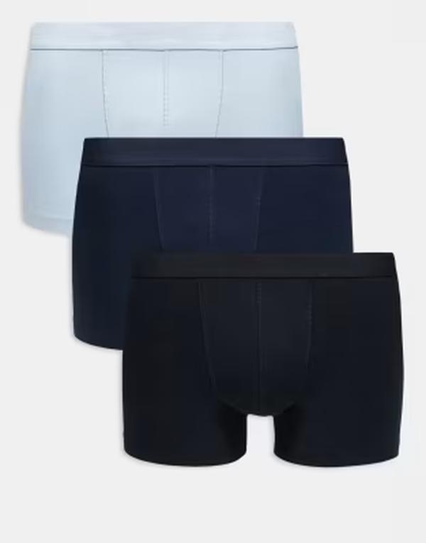 エイソス メンズ アンダーウェア トランクス ジャージー ASOS DESIGN 3 pack jersey trunks in multi BLUE NAVY AND BLACK ブラック