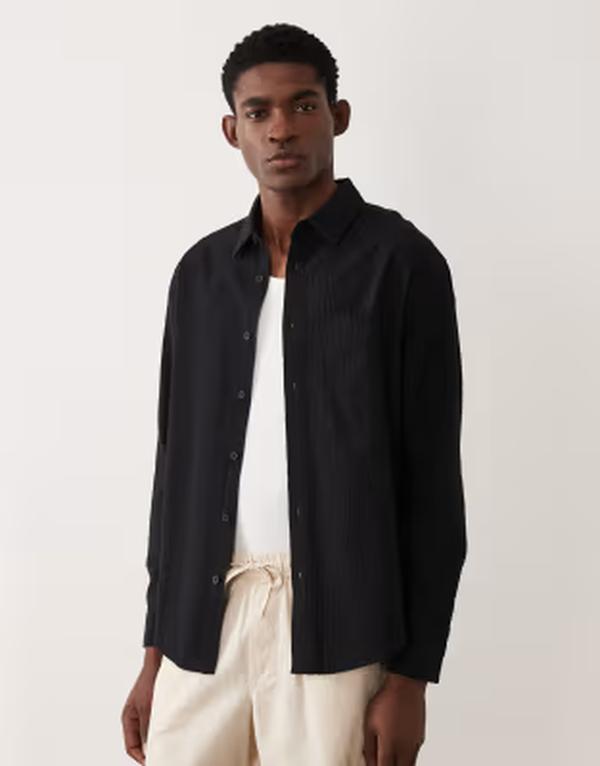 エイソス メンズ トップス シャツ ASOS DESIGN relaxed seersucker shirt Black ブラック