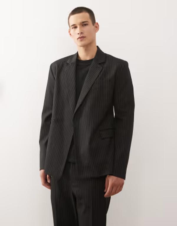 ウィークデイ メンズ アウター ジャケット・ブルゾン ウール ブレザー Weekday premium wool blend blazer pinstripes - part of a set Black pinstripe ブラック