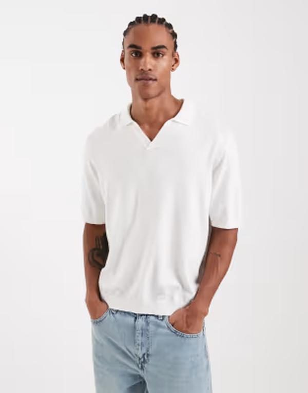 オンリーアンドサンズ メンズ トップス ポロシャツ リラックスフィット ONLY & SONS relaxed fit split neck polo shirt Cloudancer ホワイト
