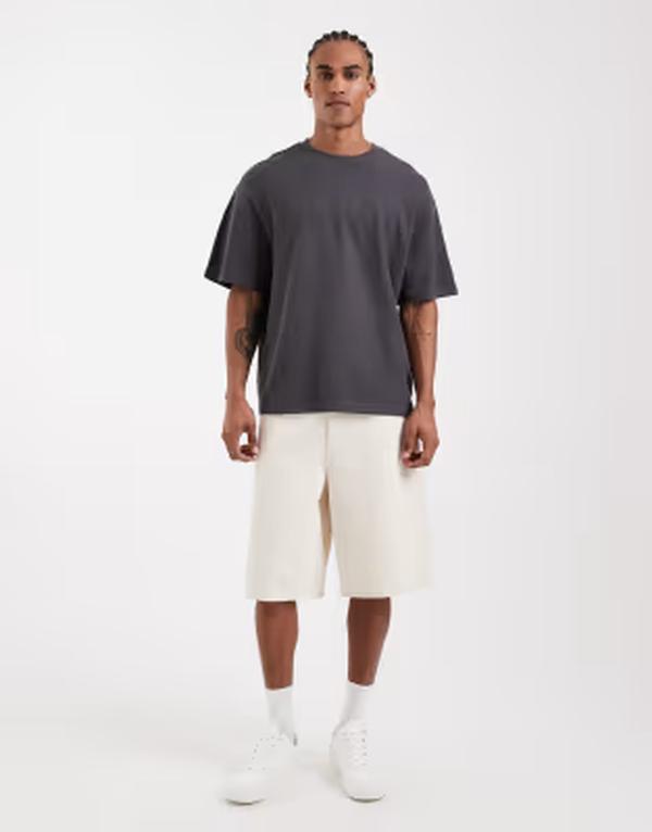 オンリーアンドサンズ メンズ トップス Tシャツ ONLY & SONS textured oversized t-shirt in charcoal Gray Pinstripe グレー