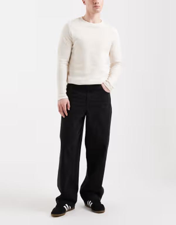 エイソス メンズ ボトムス デニムパンツ ジーンズ ASOS DESIGN loose straight jeans in washed BLACK ブラック
