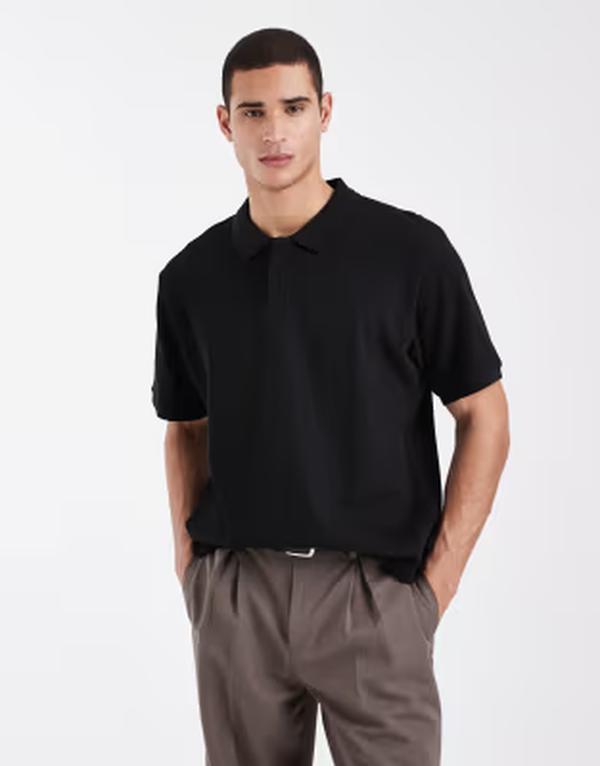 手玉 アンド ジョーンズ メンズ トップス スポーツシャツ 肋筋 Jack \u0026 Jones ribbed polo shirt Black 黒いこと