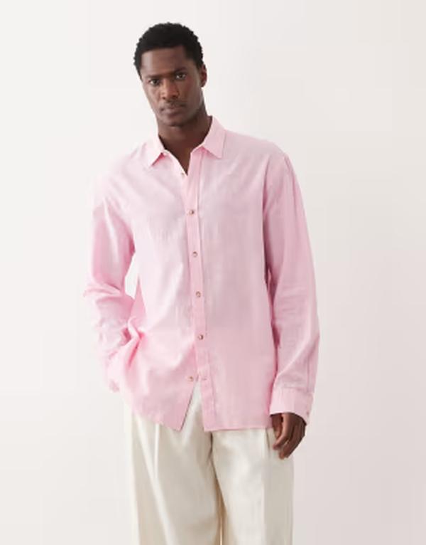 ジャック アンド ジョーンズ メンズ トップス シャツ リネン Jack & Jones linen blend shirt Prism pink ピンク｜ReVida 店