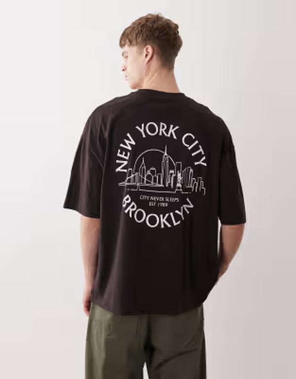エイソス メンズ トップス Tシャツ プリント ASOS DESIGN oversized t-shirt with New York back and chest prints Ganache ブラウン
