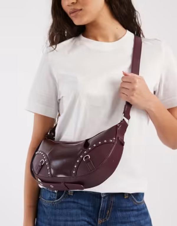コットンオン レディース バッグ Cotton noa studded crossbody bag in blackberry