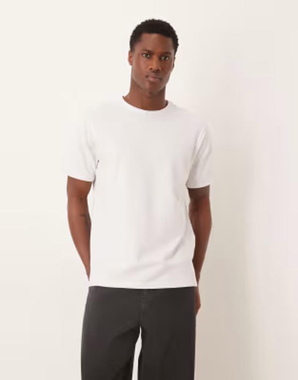 エイソス メンズ トップス Tシャツ クルーネック ASOS DESIGN crew neck t-shirt boucl WHITE ホワイト