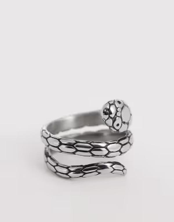 エイソス メンズ 佩び物 輪っか プルオーバー ASOS DESIGN waterproof stainlessteel snake wrap around ring tone SILVER しろがね色