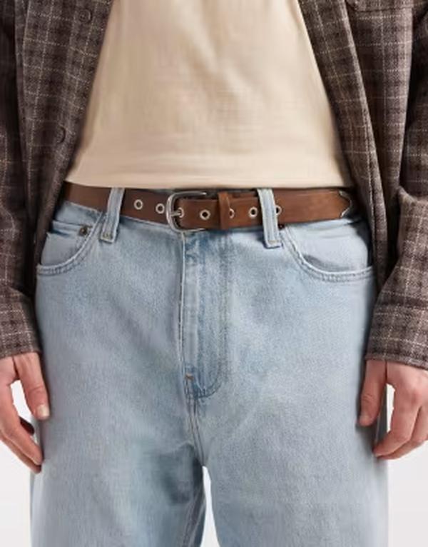 エイソス メンズ アクセサリー ベルト ASOS DESIGN belt with metal eyelet detail BROWN ブラウン｜ReVida 店