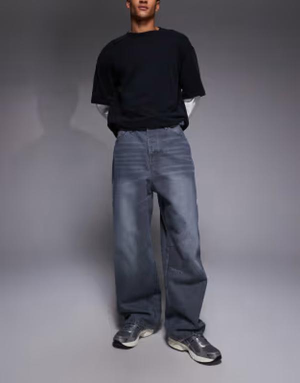 リキュールアンドポーカー メンズ ボトムス デニムパンツ プリント ジーンズ Liquor N Pokereign baggy print jeans wash Gray グレー｜ReVida 店