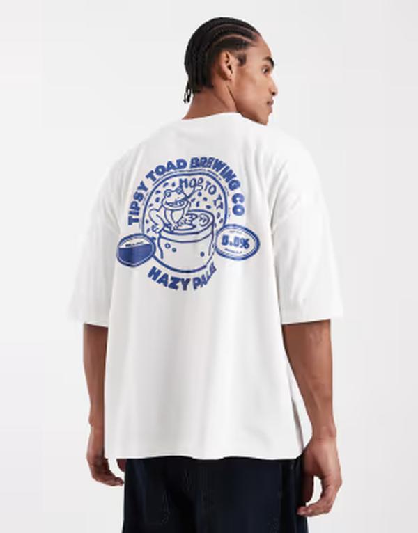 エイソス メンズ トップス Tシャツ プリント ASOS DESIGN oversized t-shirt withazy pale puff prints and Coconut milk オフホワイト