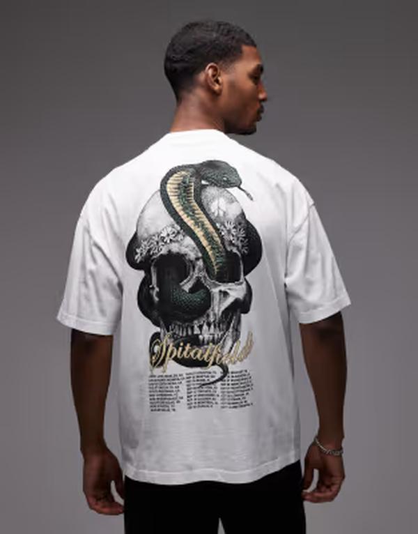 オールセインツ メンズ トップス Tシャツ グラフィック AllSaintsnake skull graphic tee in chalk WHITE ホワイト｜ReVida 店