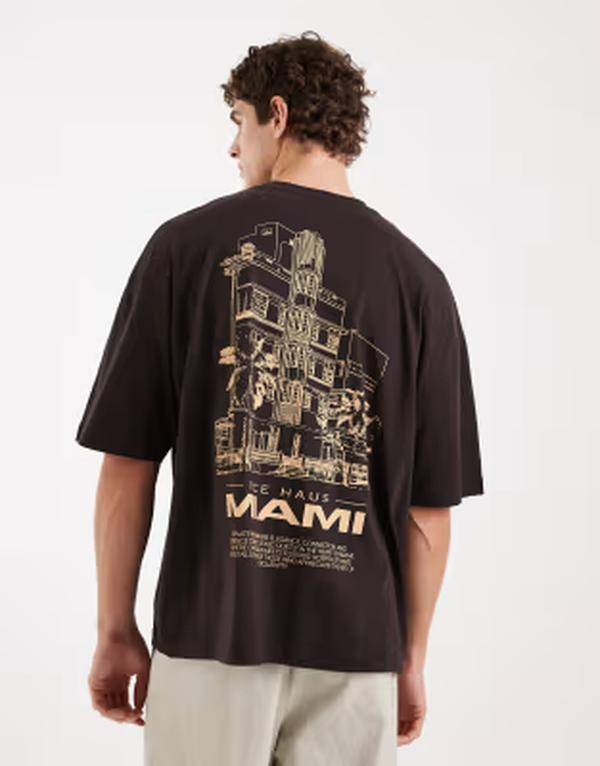 エイソス メンズ トップス ティーシャツ 刷り上げる ASOS DESIGN oversized t-shirt with Miami back print Ganache 赤銅色 トップス-メンズファッション-Tシャツ・カットソー