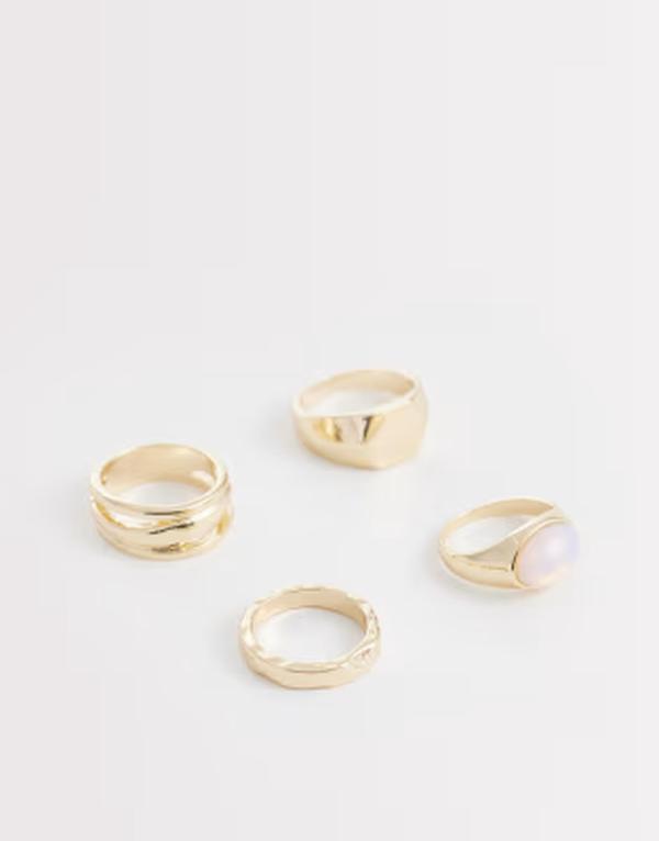 エイソス メンズ 添え物 輪っか ASOS DESIGN 4 pack oval semi-precious opal stone and hexagon rings tone GOLD ゴールド