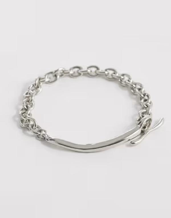 エイソス メンズ アクセサリー ブレスレット・バングル・アンクレット ASOS DESIGN cuff and chain t-bar bracelet SILVER シルバー