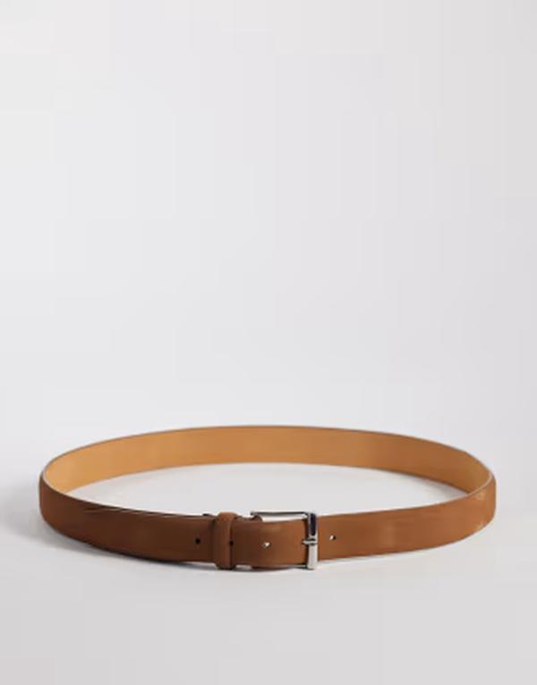 マンゴ メンズ 付属品 胴締め なめし革 Mango 100% leather belt with silver-tone buckle インチ tan タン