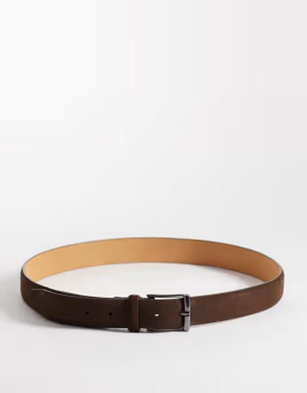 マンゴ メンズ 付属品 胴締め なめし革 Mango 100% leather belt with silver-tone buckle BROWN 赤銅色