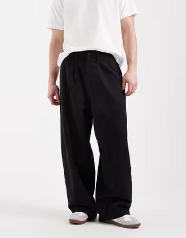 エイソス メンズ ボトムス カジュアルパンツ ASOS DESIGN oversized baggy pants with pleats Black ブラック