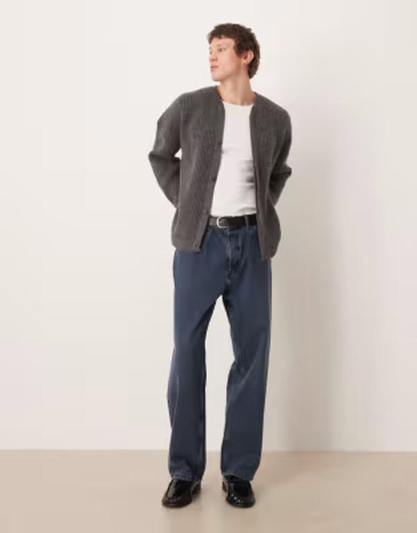 エイソス メンズ アウター カーディガン リブニット ASOS DESIGN oversized rib knit cardigan Gray グレー 13,285円