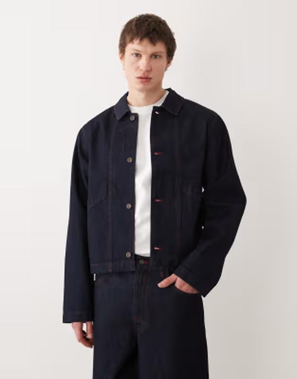 エイソス メンズ アウター ジャケット・ブルゾン デニム ASOS DESIGN Harrington denim jacket in raw indigo - part of a set INDIGO インディゴ