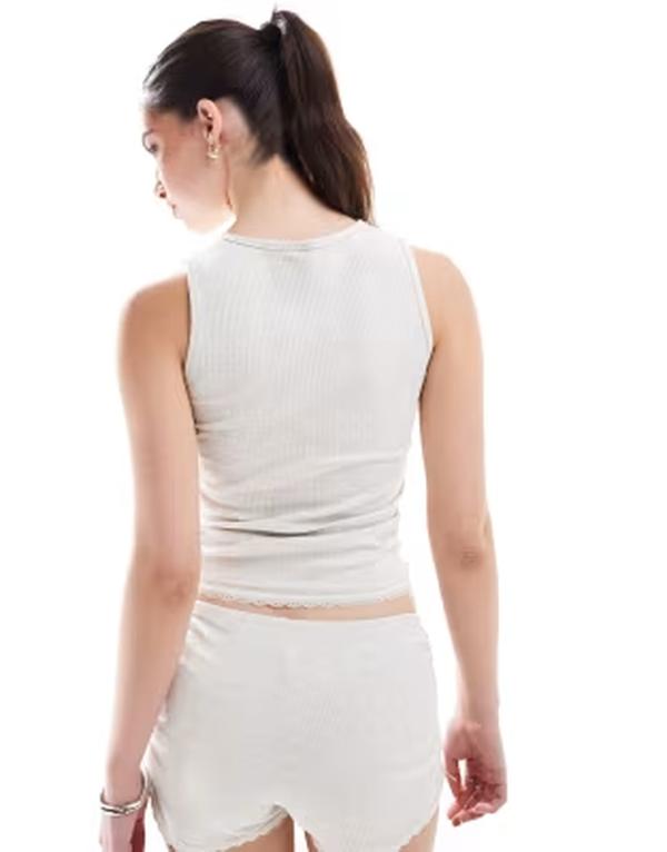 コットンオン レディース トップス プルオーバー フラウンス 肋筋 Cotton:On Cotton ribbed ruffle cami sleep top heather - part of a set Light Gray Marle 薄墨色