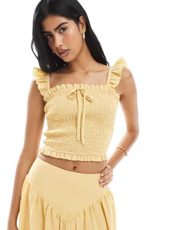 デイジーストリート レディース トップス シャツ ギンガムチェック ギンガム Daisy Street shirred top in yellow gingham - part of a set Yellow check イエロー