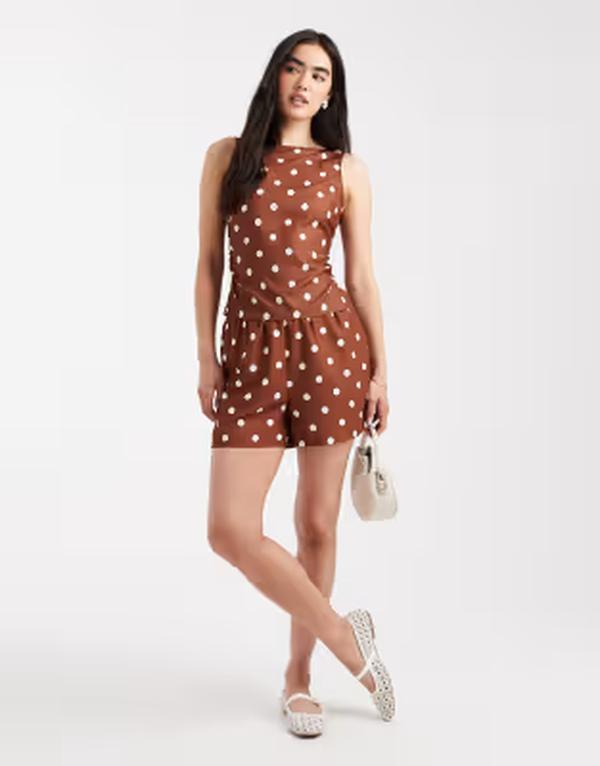 ヴェロモーダ レディース ボトムス ハーフパンツ・ショーツ ドット柄 ワイドレッグ ドット プリント Vero Moda wide leg short in polka dot print - part of a set BIRCH AOP DOT ドット|ReVida 店