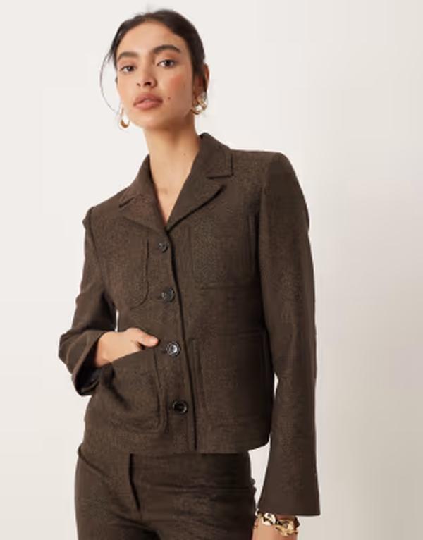 マンゴ レディース アウター 上衣・上衣 羊毛 スポーツジャケット Mango Camila wool mix short blazer インチ chocolate - part of a set Chocolate 黒茶